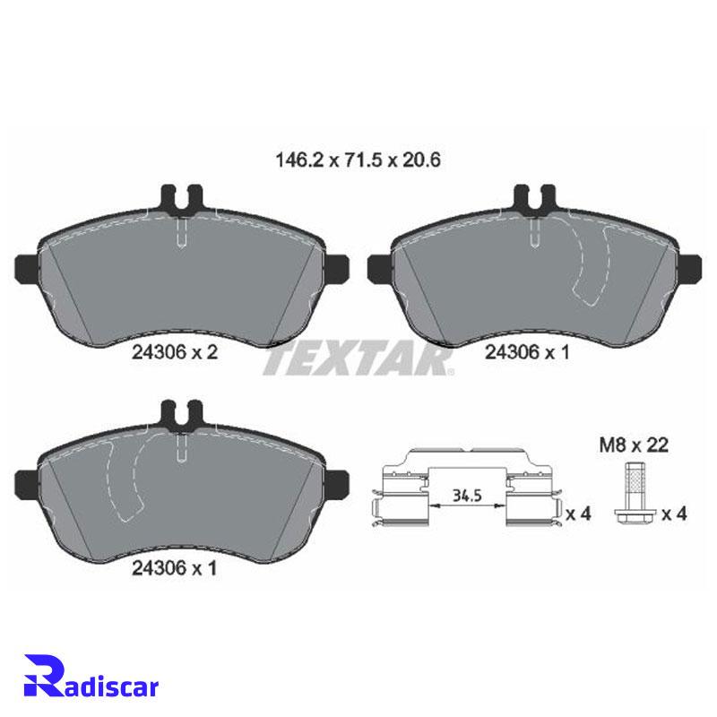 لنت ترمز جلو مرسدس بنز C(W204)-E(W212) برند Textar کد 2430601