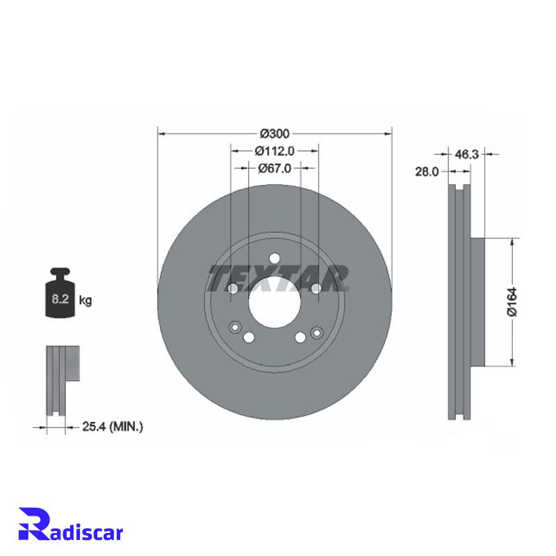 دیسک ترمز جلو مرسدس بنز C(W203)-CLK(C209)-SLK(R171) برند TEXTAR کد 92106005 بسته ۲ عددی