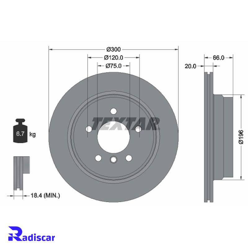 دیسک ترمز عقب بی ام و (E90)X1(E84)-1(E87)-3 برند Textar کد 92154903 بسته 2 عددی