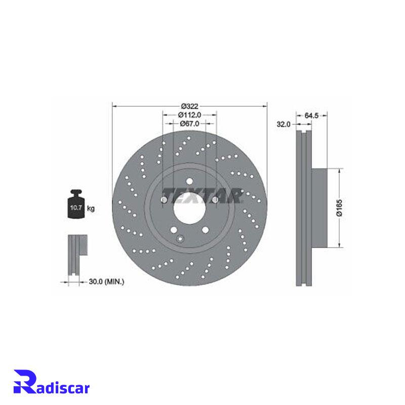 دیسک ترمز جلو مرسدس بنز E(W212)-C(W204) برند Textar کد 92163403 بسته 2 عددی