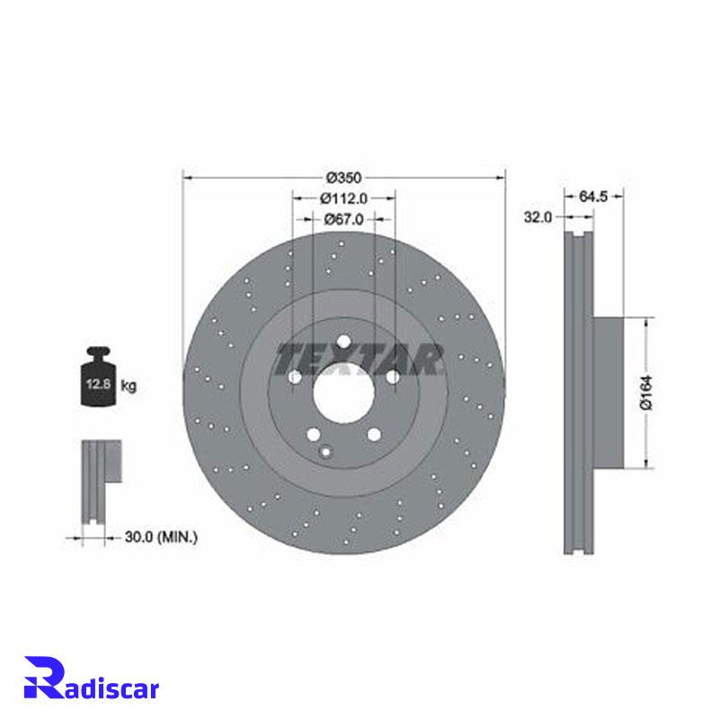دیسک ترمز جلو مرسدس بنز E(W211)-S(W221)-SL(R230) برند Textar کد 92176405 بسته 2 عددی