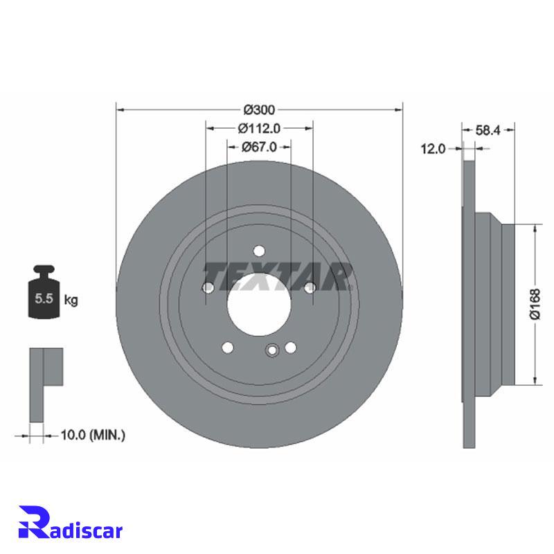 دیسک ترمز عقب مرسدس بنز S(W221)-SL(R230) برند Textar کد 92176503 بسته 2 عددی