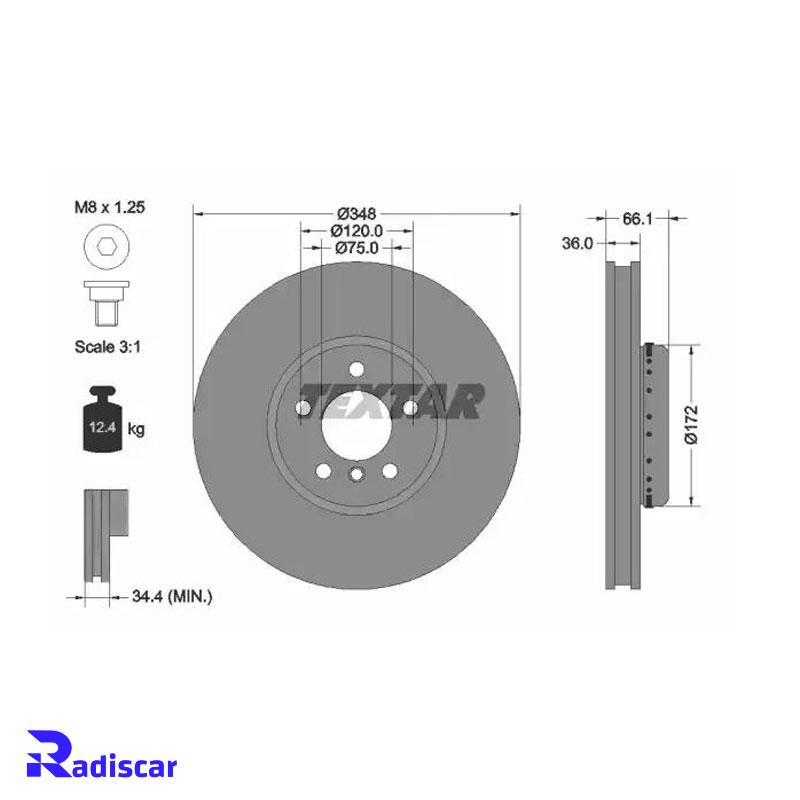دیسک ترمز جلو بی ام و (F10)6(F06)-7(F02)-5 برند Textar کد 92253825 بسته 2 عددی