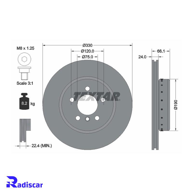 دیسک ترمز جلو بی ام و (F10)5 برند Textar کد 92265825 بسته 2 عددی