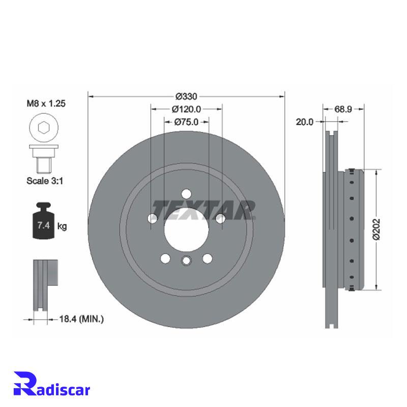 دیسک ترمز عقب بی ام و (F10)5 برند Textar کد 92265925 بسته 2 عددی