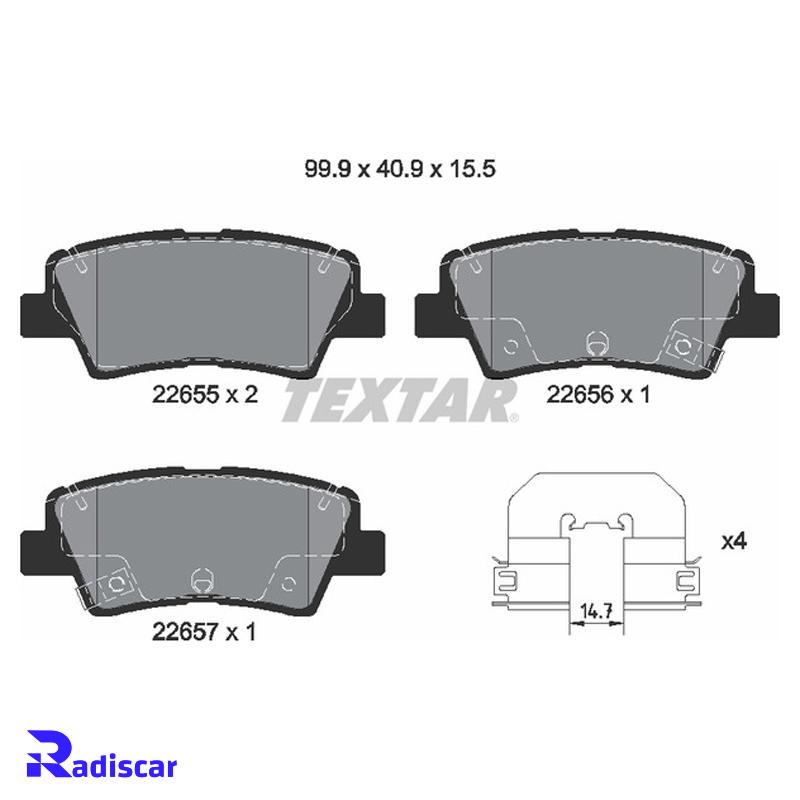 لنت ترمز عقب هیوندای سوناتا هیبرید، توسان ix35، کیا کادنزا برند Textar کد 2265501