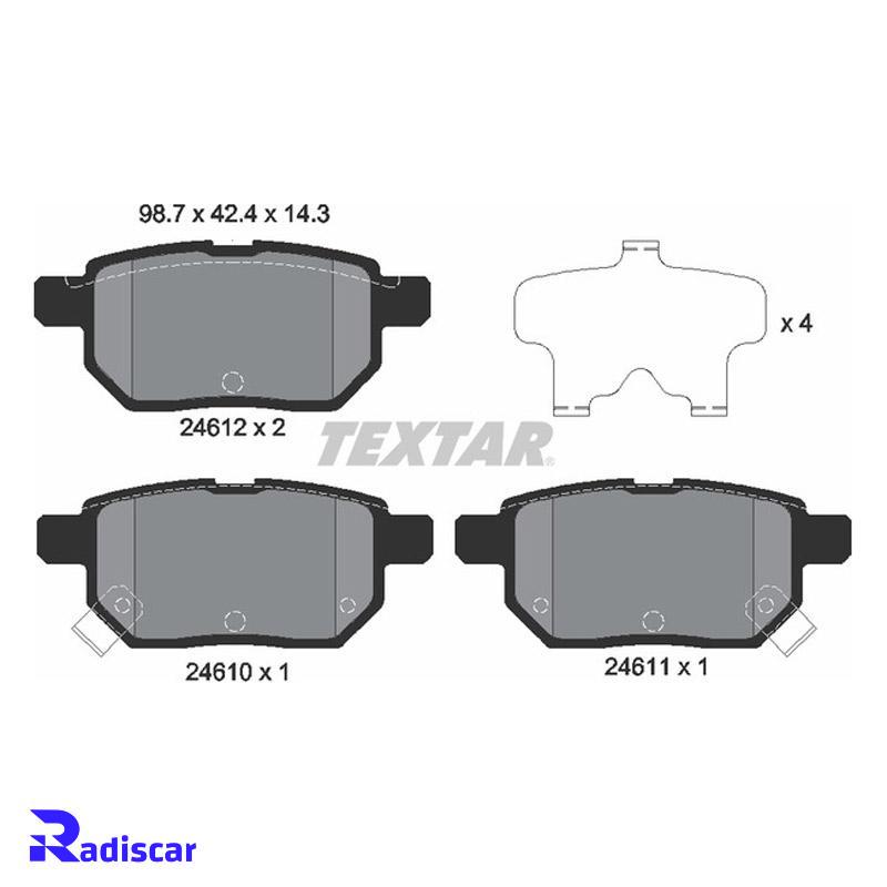 لنت ترمز عقب تویوتا کرولا، زوتی آریو، زوتی Z300، لیفانX50، ام وی ام X22، گریت وال ولکس C30 برند Textar کد 2461001