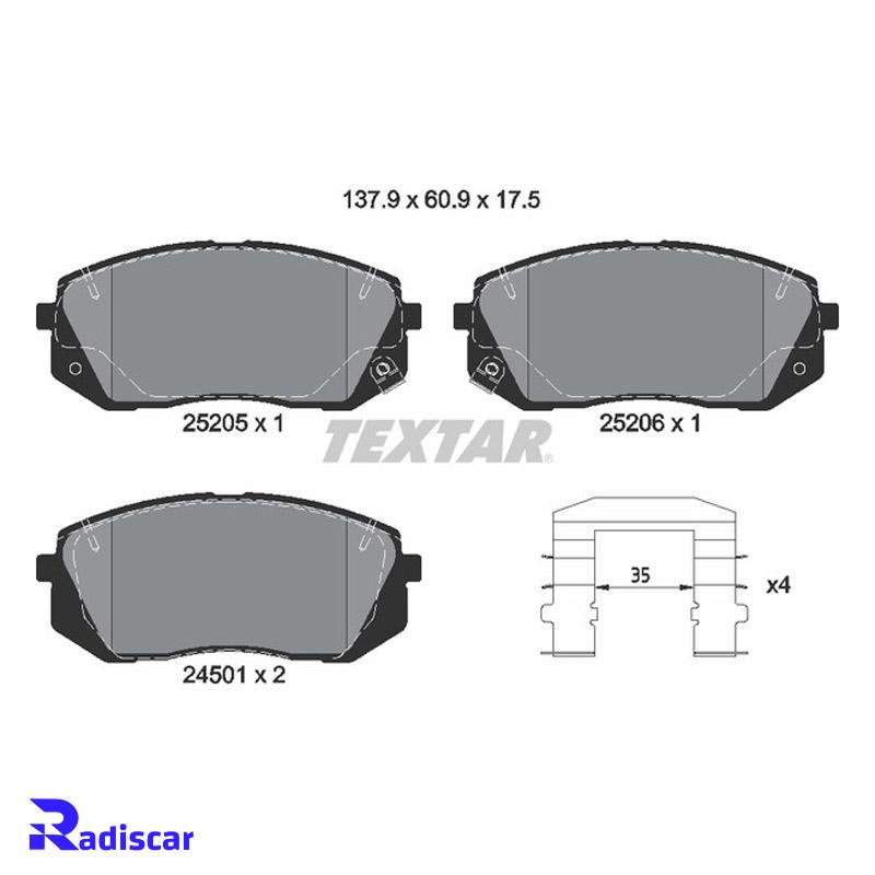لنت ترمز جلو هیوندای i40، توسان ix35، سوناتا، کیا اسپورتیج، جک S5 برند Textar کد 2520501