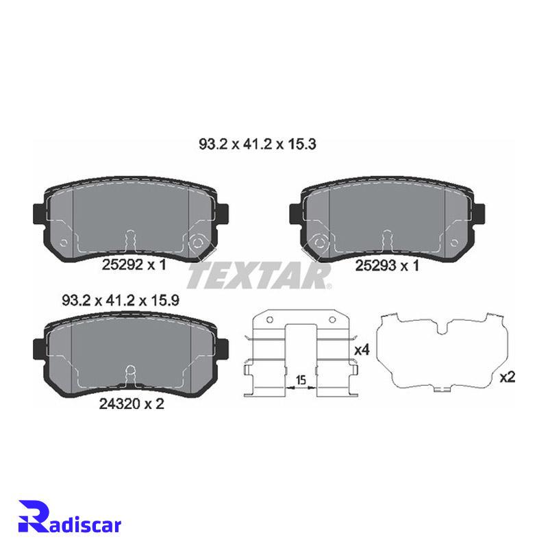 لنت ترمز عقب هیوندای سوناتا، توسان ix35، جک S5، کیا کادنزا، اسپورتیج، سراتو برند Textar کد 2529201-2432001